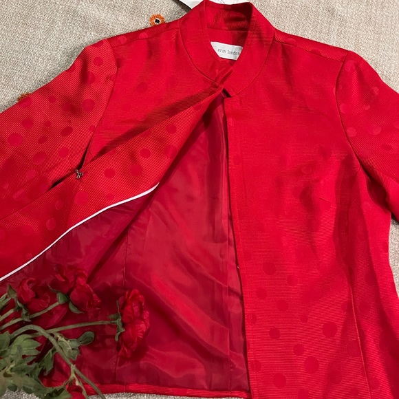 Erin London Spring Jacket Blazer Coat Mandarin - Red Open Front Small Dots - Picture 2 of 13